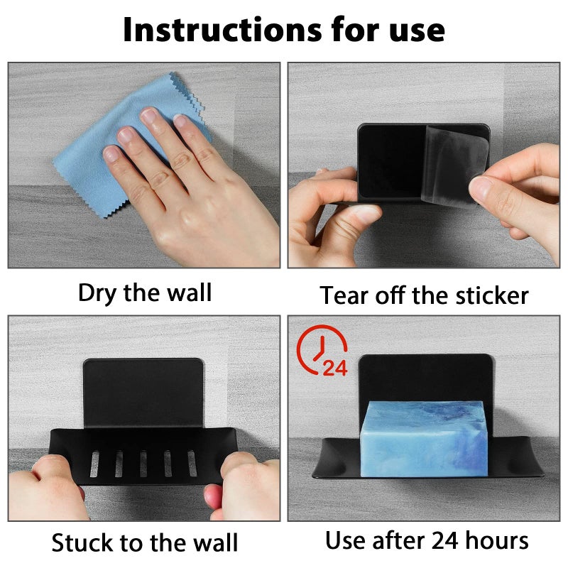 LUEXBOX Soap Dish for Shower  5 Slot Self-Adhesive Soap Holder for Bathroom  Wall Mounted Shower Soap Holder  Stainless Steel Soap Tray Black - Image 3